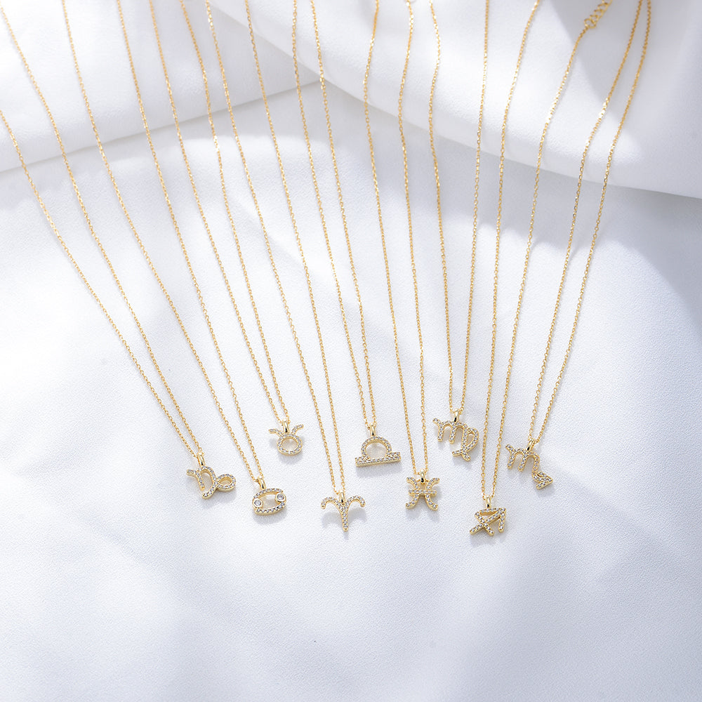 Simple CZ Twelve Constellation Pendant Necklace