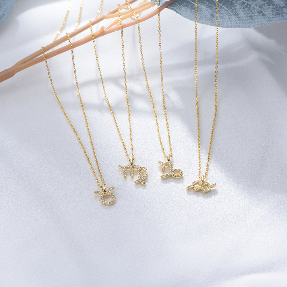 Simple CZ Twelve Constellation Pendant Necklace