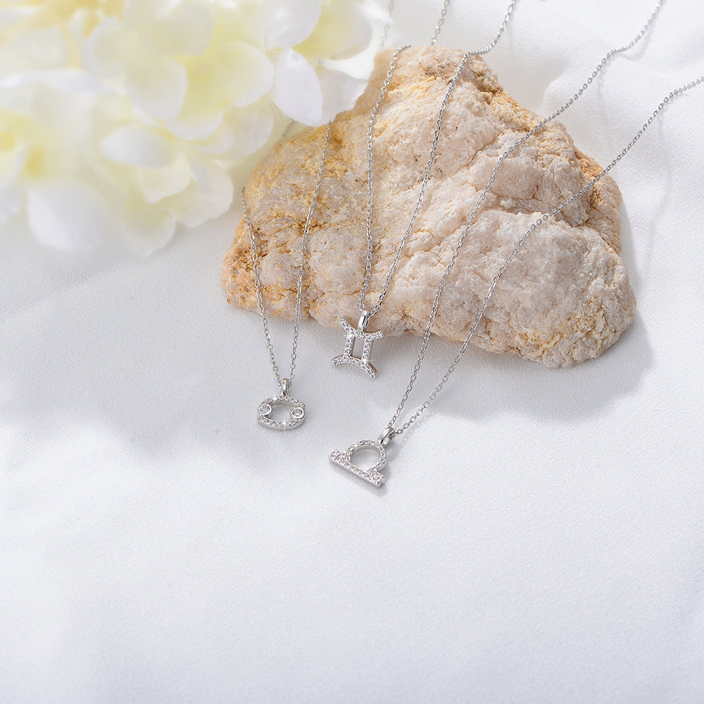 Simple CZ Twelve Constellation Pendant Necklace