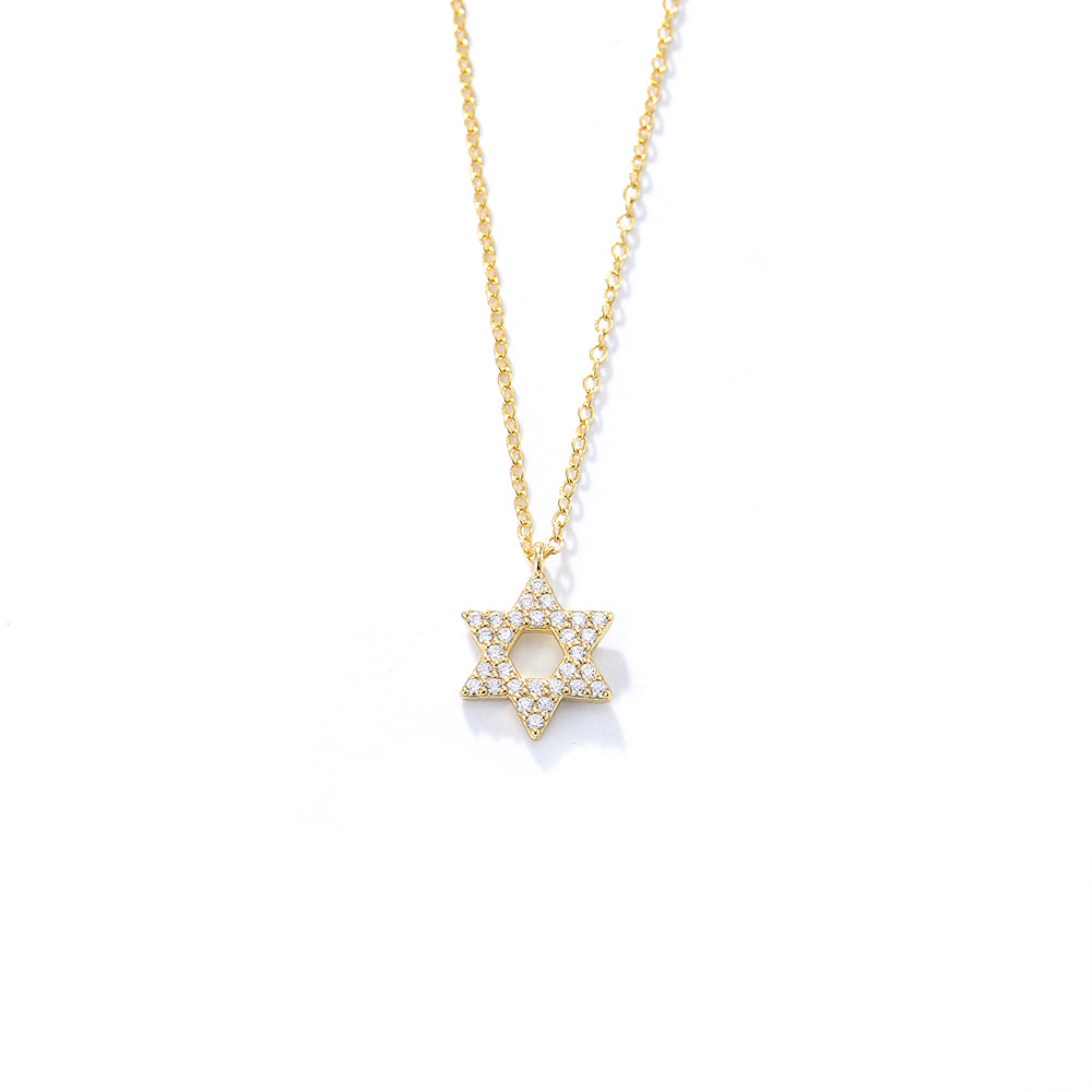 Trendy Pave Zircon Rhodium Plated Hexagonal Star Necklace