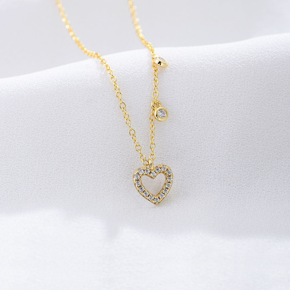 Fashion CZ Zircon Heart Lovers Pendant Necklace Jewelry