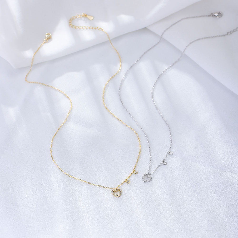 Fashion CZ Zircon Heart Lovers Pendant Necklace Jewelry