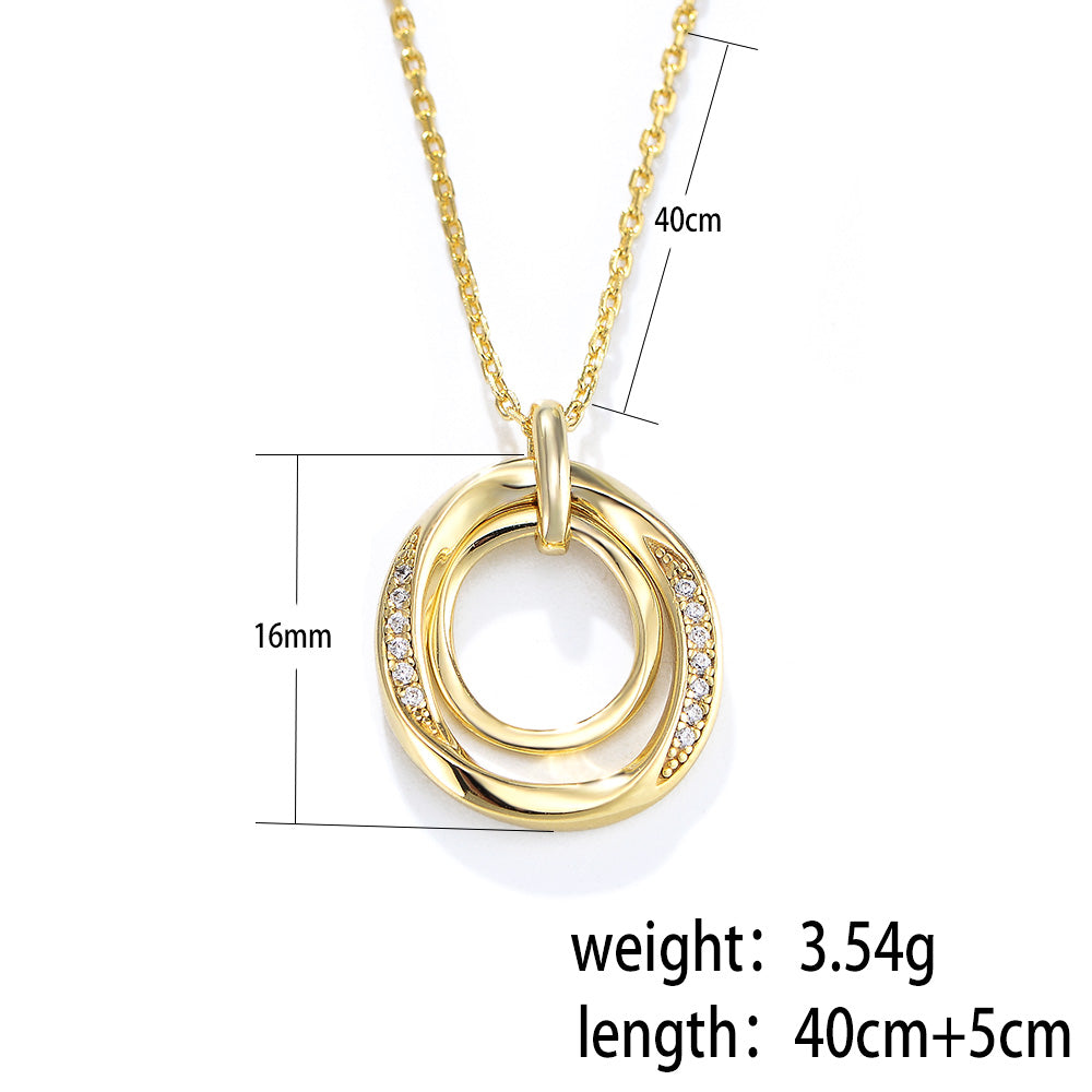 Fashion Designs Wave Pave CZ Couple Double Circles Pendant Necklace
