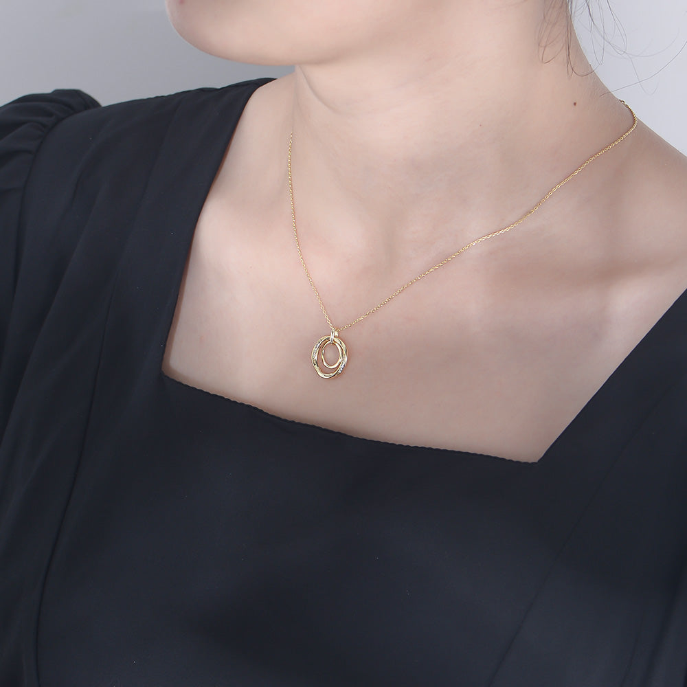 Fashion Designs Wave Pave CZ Couple Double Circles Pendant Necklace