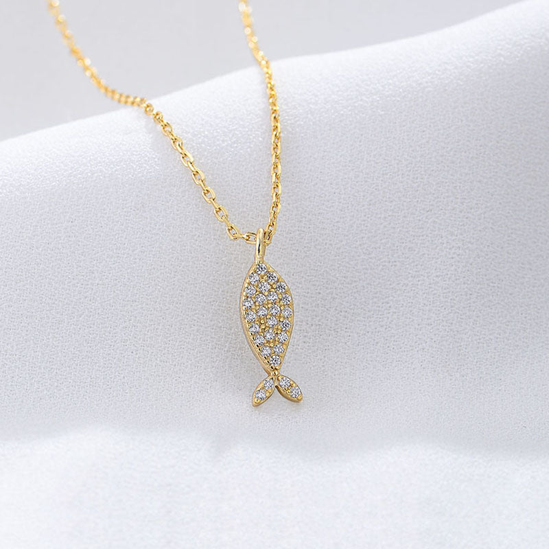 Pave Shiny Zircon Sea Fish Clavicle Pendant Necklace