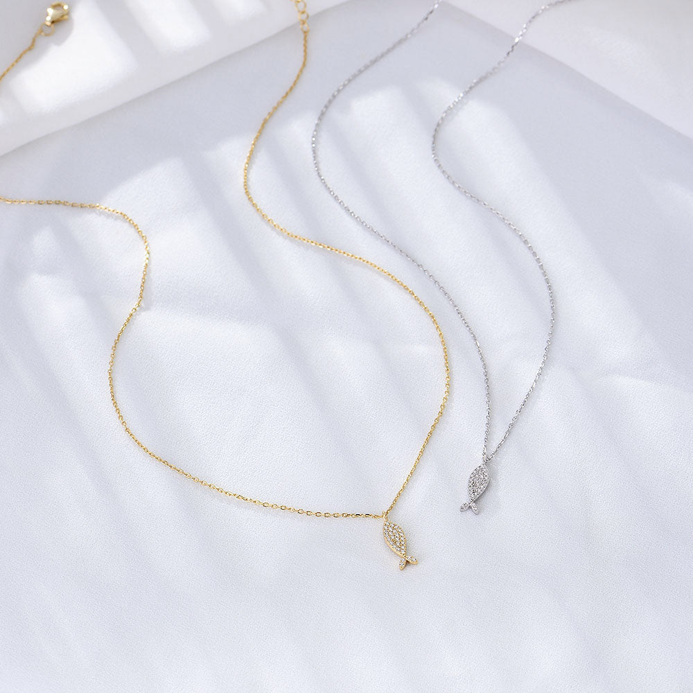 Pave Shiny Zircon Sea Fish Clavicle Pendant Necklace