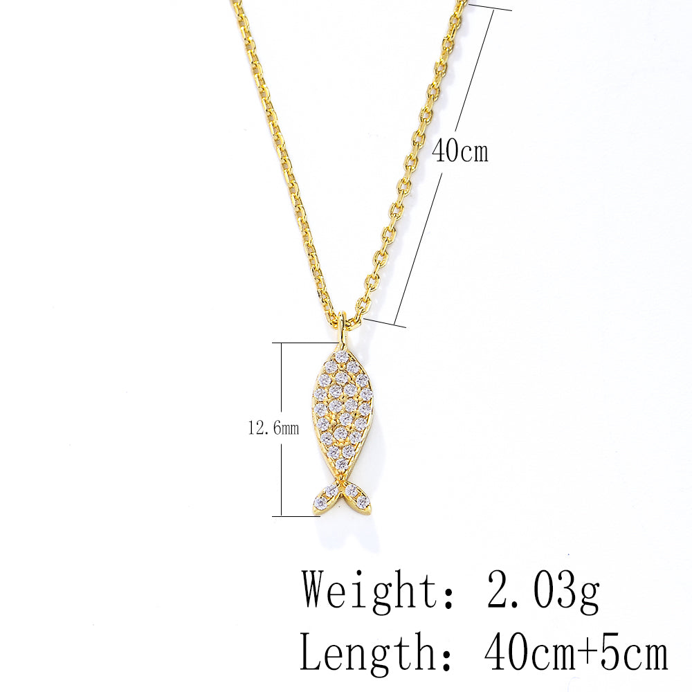 Pave Shiny Zircon Sea Fish Clavicle Pendant Necklace