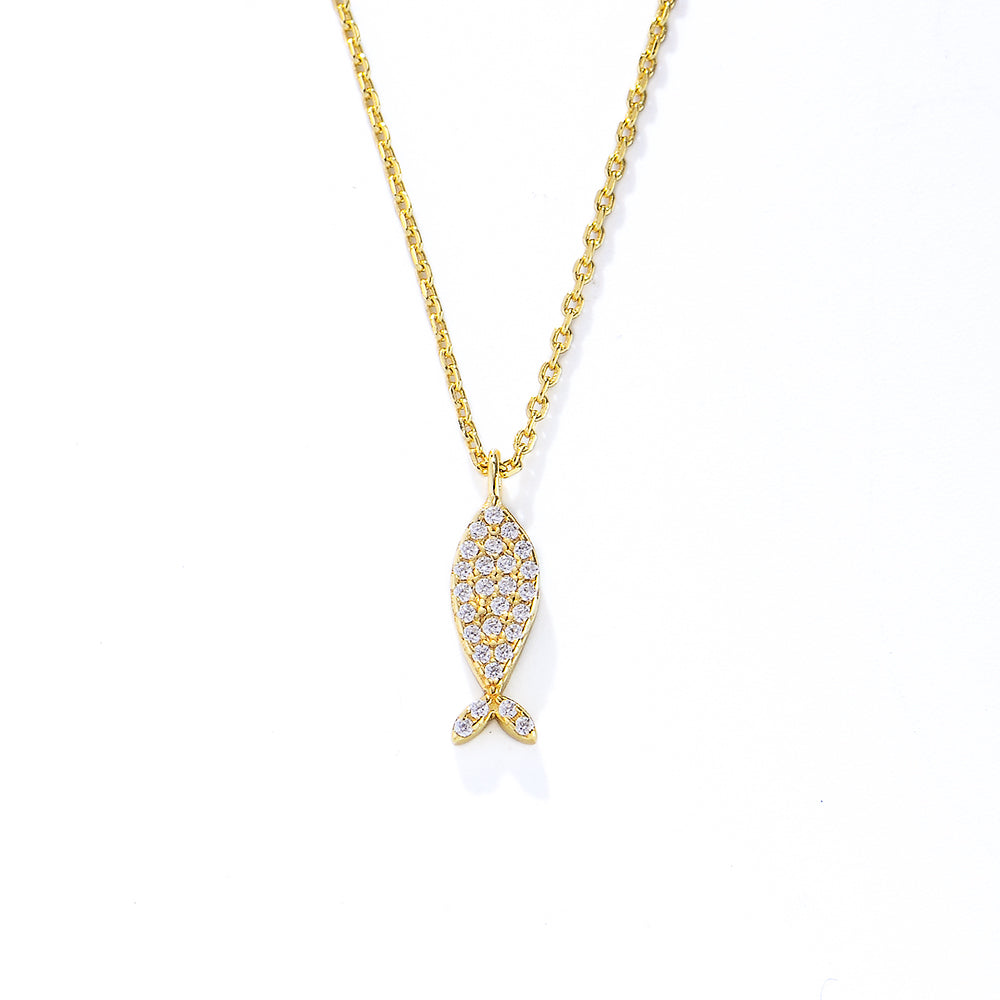 Pave Shiny Zircon Sea Fish Clavicle Pendant Necklace