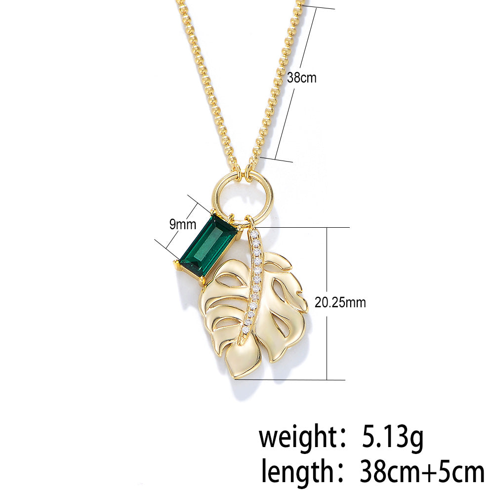 Fashion Emerald Gemstone Two Charms Palm Necklace