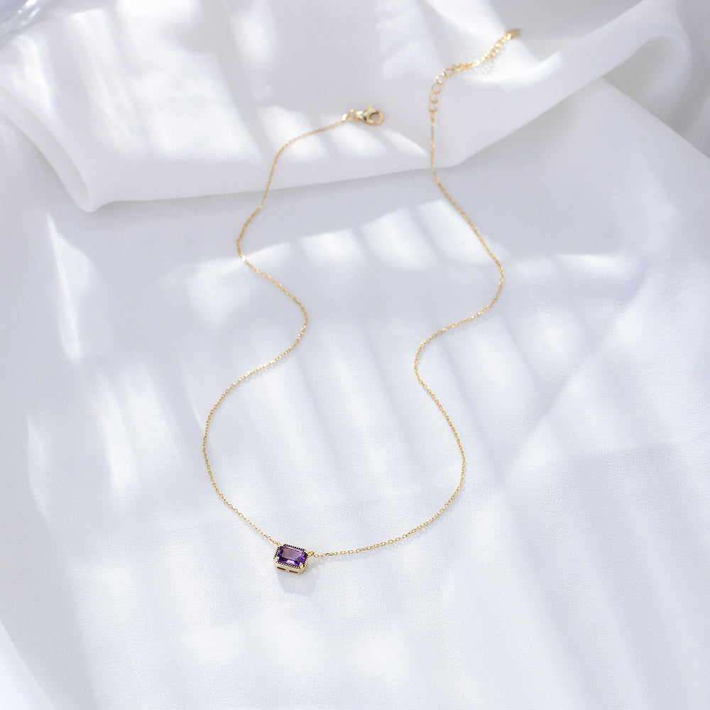 Dainty Fine Jewelry Amethyst Charm Necklace