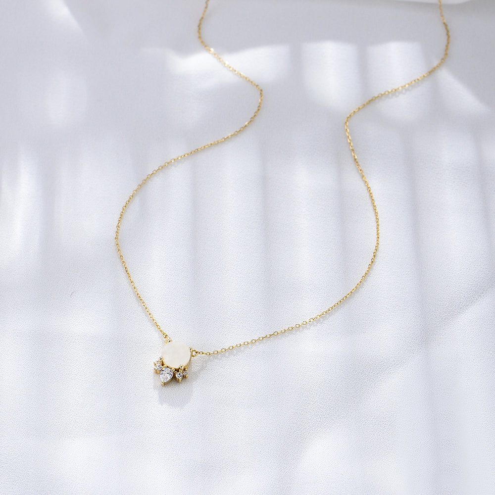 925 Sterling Silver 14K Gold Plated Cubic Zirconia Moonstone Gemstone Necklace