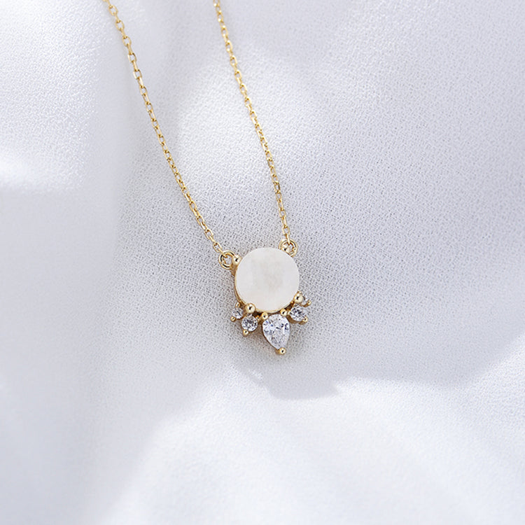 925 Sterling Silver 14K Gold Plated Cubic Zirconia Moonstone Gemstone Necklace
