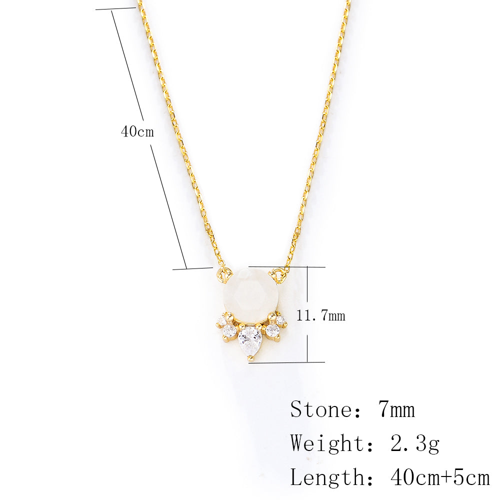 925 Sterling Silver 14K Gold Plated Cubic Zirconia Moonstone Gemstone Necklace
