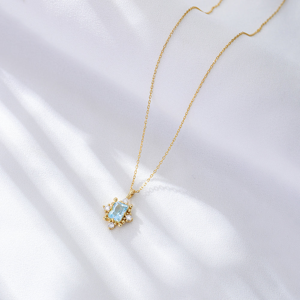 Emerald Cut Sky Blue Topaz Match White Cubic Zirconia Engagement Wedding Pendant Necklace