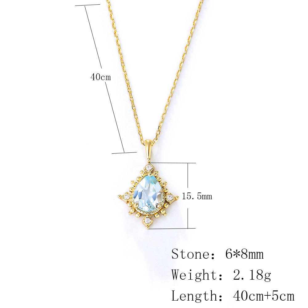 Birthstone Jewelry  CZ Blue Topaz Pendant Necklace