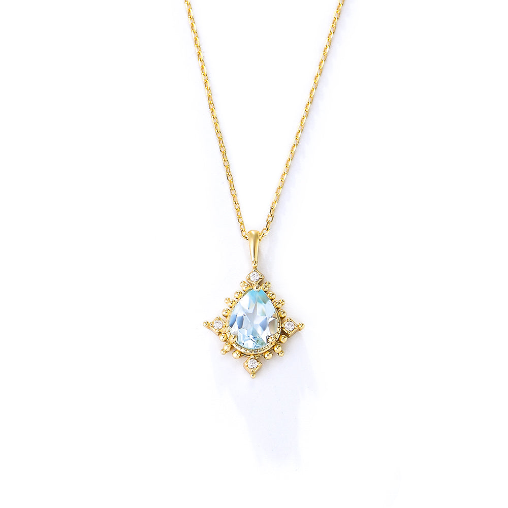 Birthstone Jewelry 14K Gold Plated 925 Sterling Silver CZ Blue Topaz Pendant Necklace