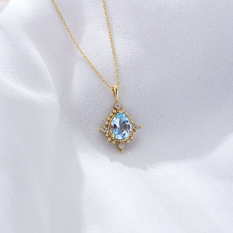 Birthstone Jewelry  CZ Blue Topaz Pendant Necklace