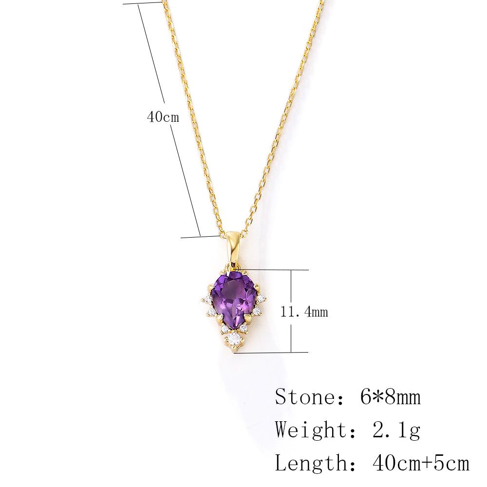 Elegant Geometric Birthstone Pear Cut Amethyst Necklace