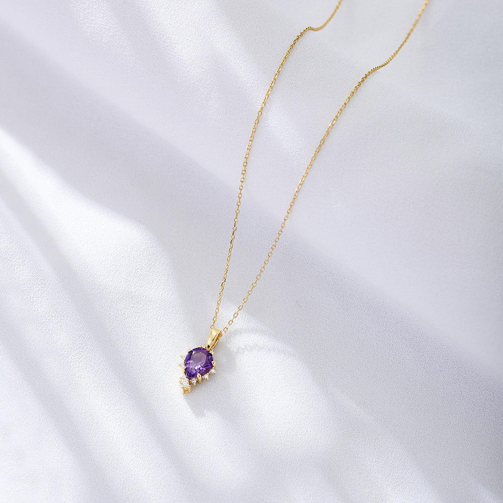 Elegant Geometric Birthstone Pear Cut Amethyst Necklace