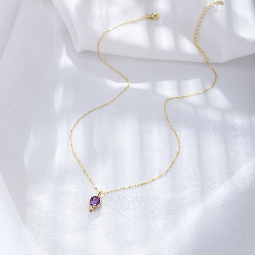 Elegant Geometric Birthstone Pear Cut Amethyst Necklace