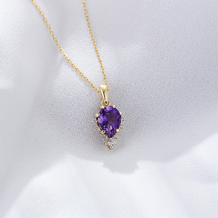 Elegant Geometric Birthstone Pear Cut Amethyst Necklace