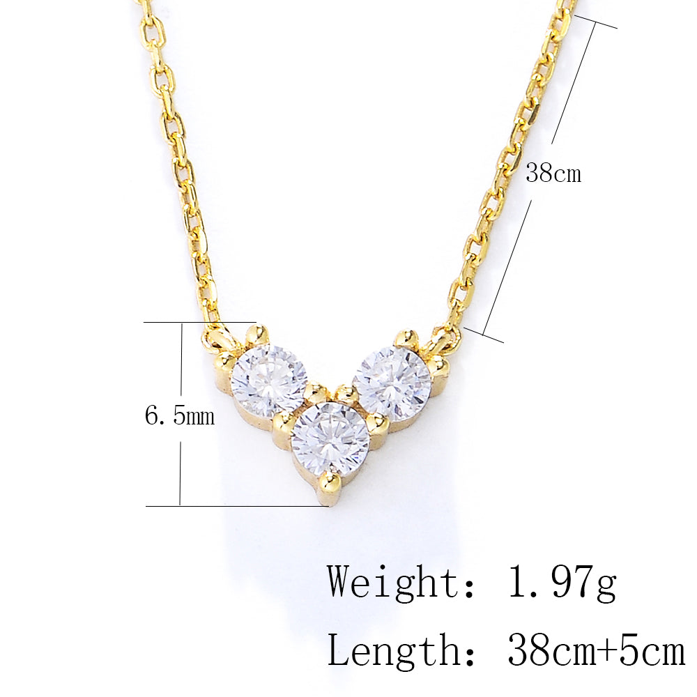 Geometric Cubic Zirconia Letter V Chain Necklace Jewelry