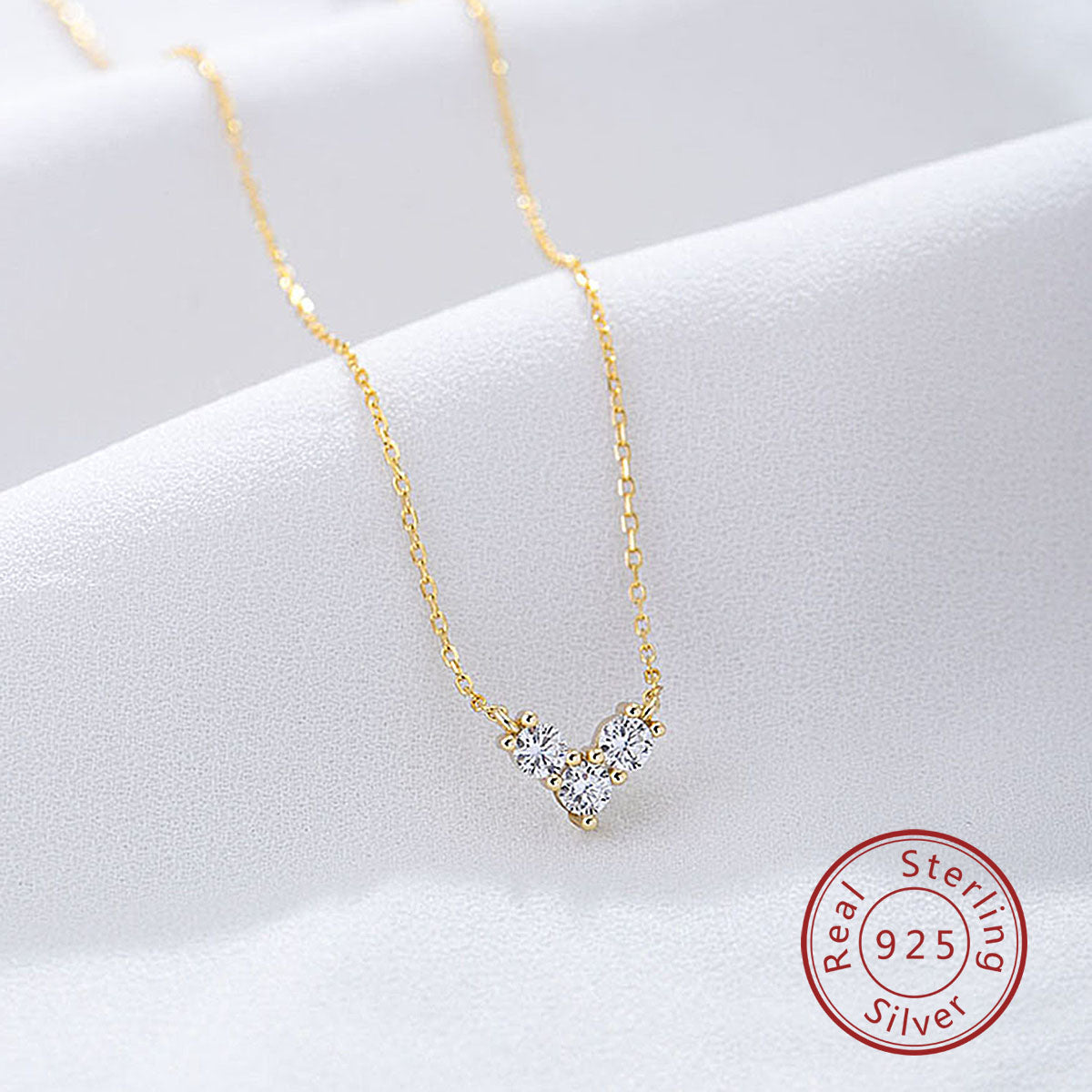 Geometric Cubic Zirconia Letter V Chain Necklace Jewelry