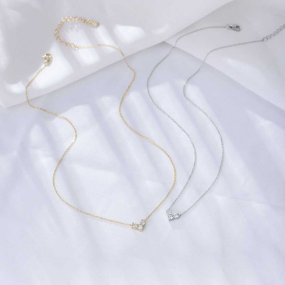 Geometric Cubic Zirconia Letter V Chain Necklace Jewelry