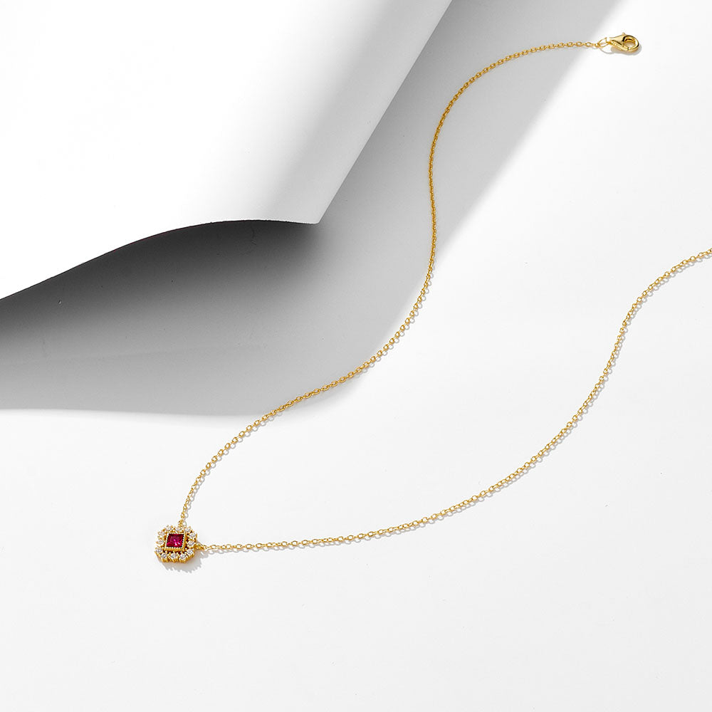 Vintage Fashion Jewelry Ruby Stone Cubic Zircon Necklace