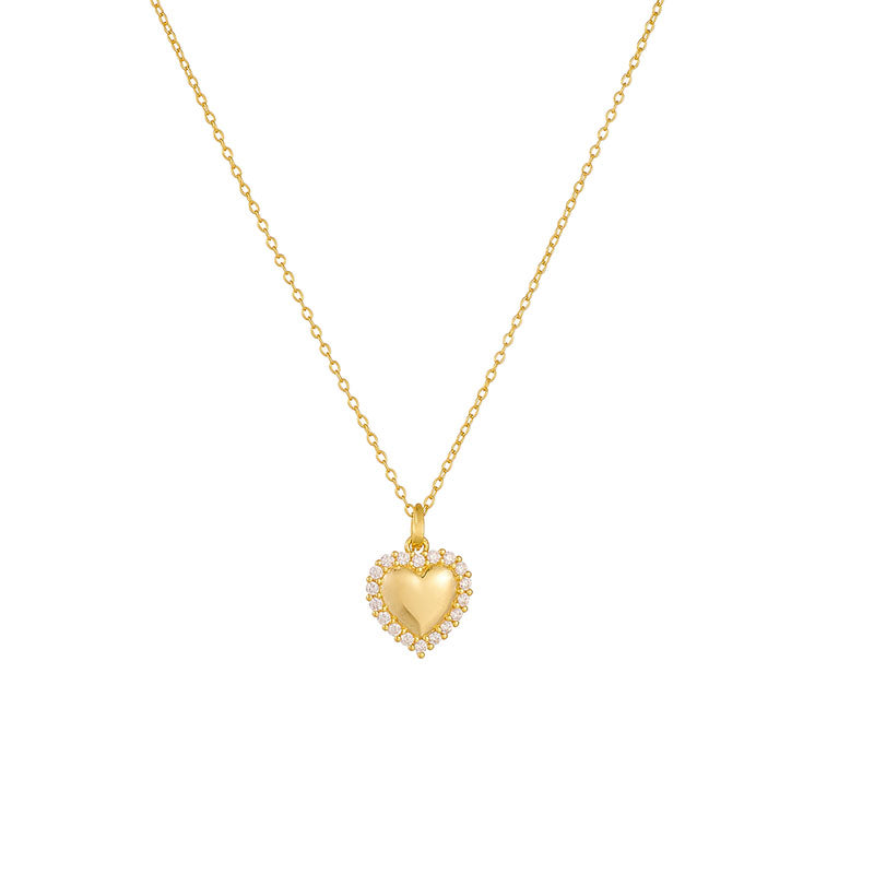 Romantic 18K Gold Plated Fashion Jewelry 925 Sterling Silver Heart CZ Halo Necklace