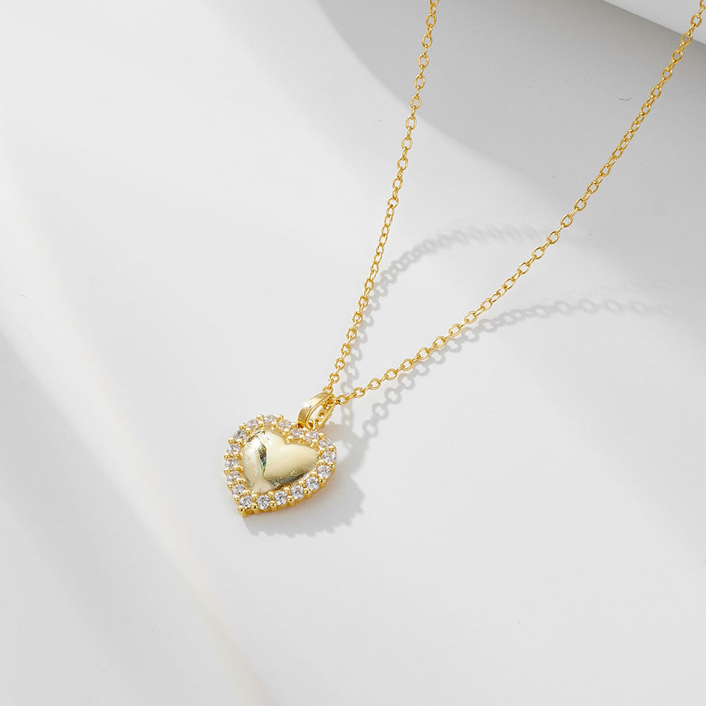 Romantic Fashion Jewelry Heart CZ Halo Necklace