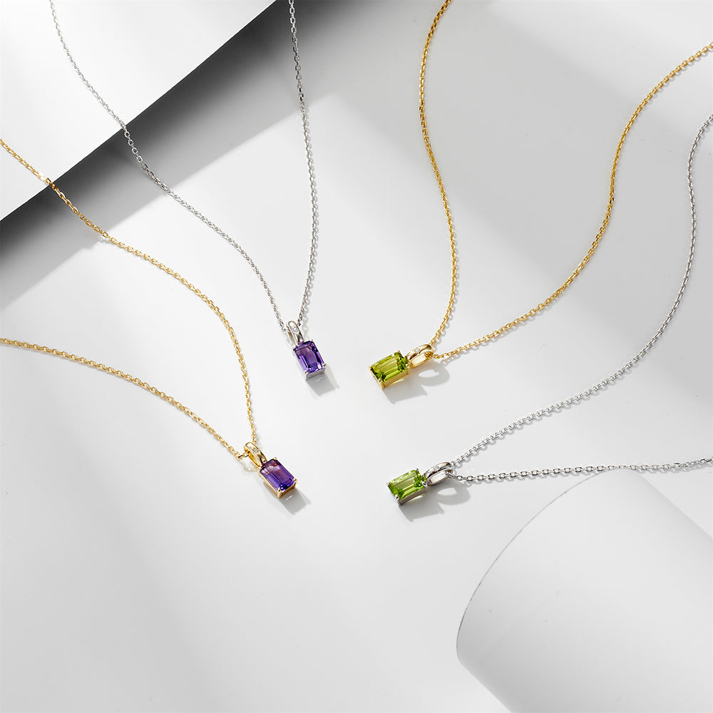 Dainty Solitaire Amethyst Peridot Pendant Necklace