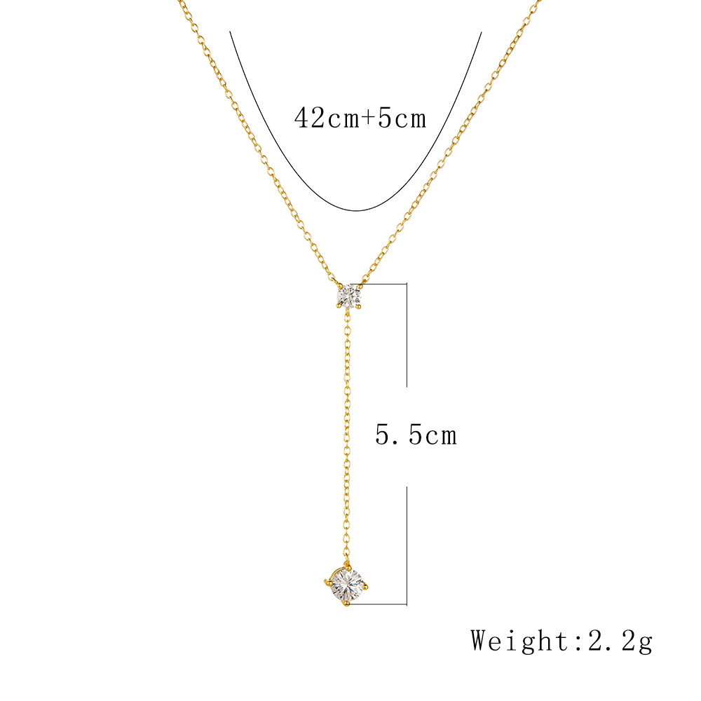 Lariat Floating Cubic Zirconia Y Shaped Pendant Necklace