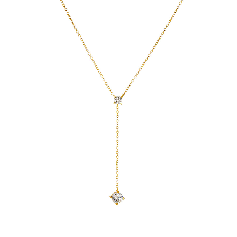 Lariat Floating Cubic Zirconia Y Shaped Pendant Necklace