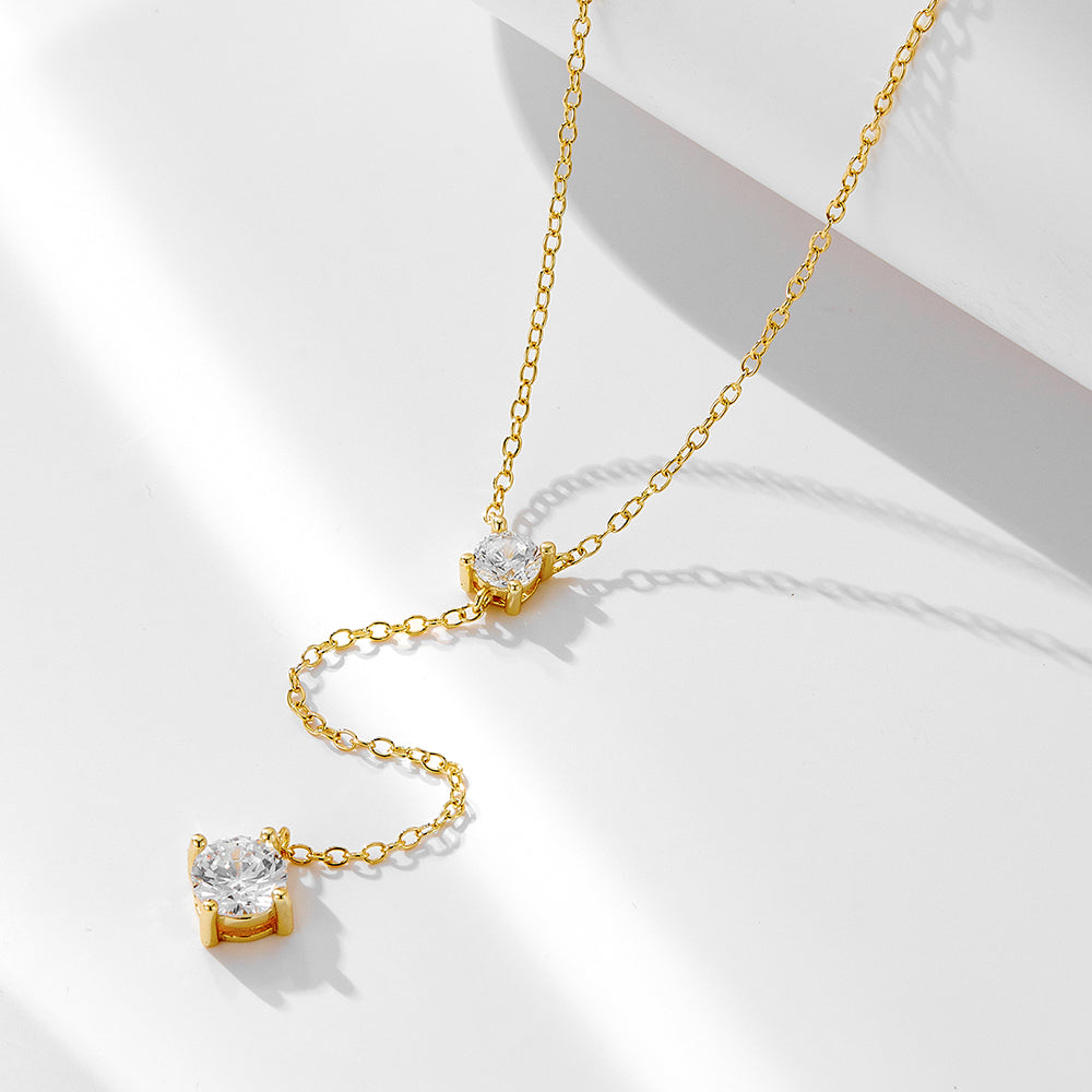 Lariat Floating Cubic Zirconia Y Shaped Pendant Necklace