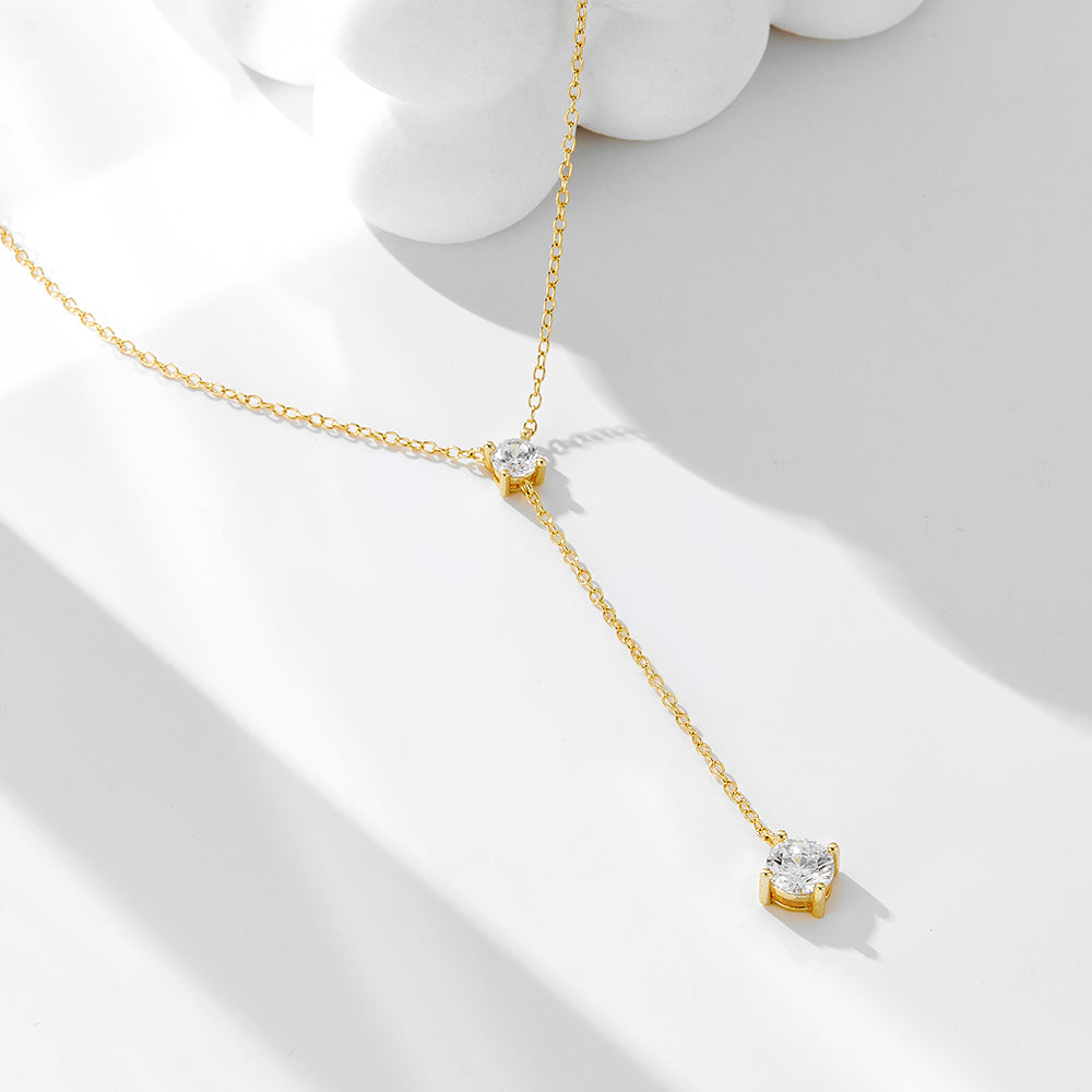Lariat Floating Cubic Zirconia Y Shaped Pendant Necklace