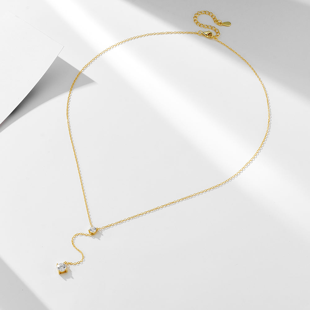 Lariat Floating Cubic Zirconia Y Shaped Pendant Necklace