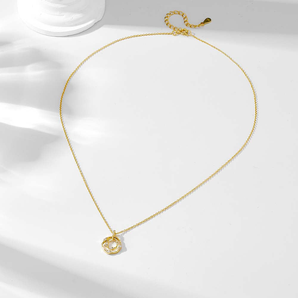 925 Sterling Silver Pave CZ Double Circle Pendant Necklace