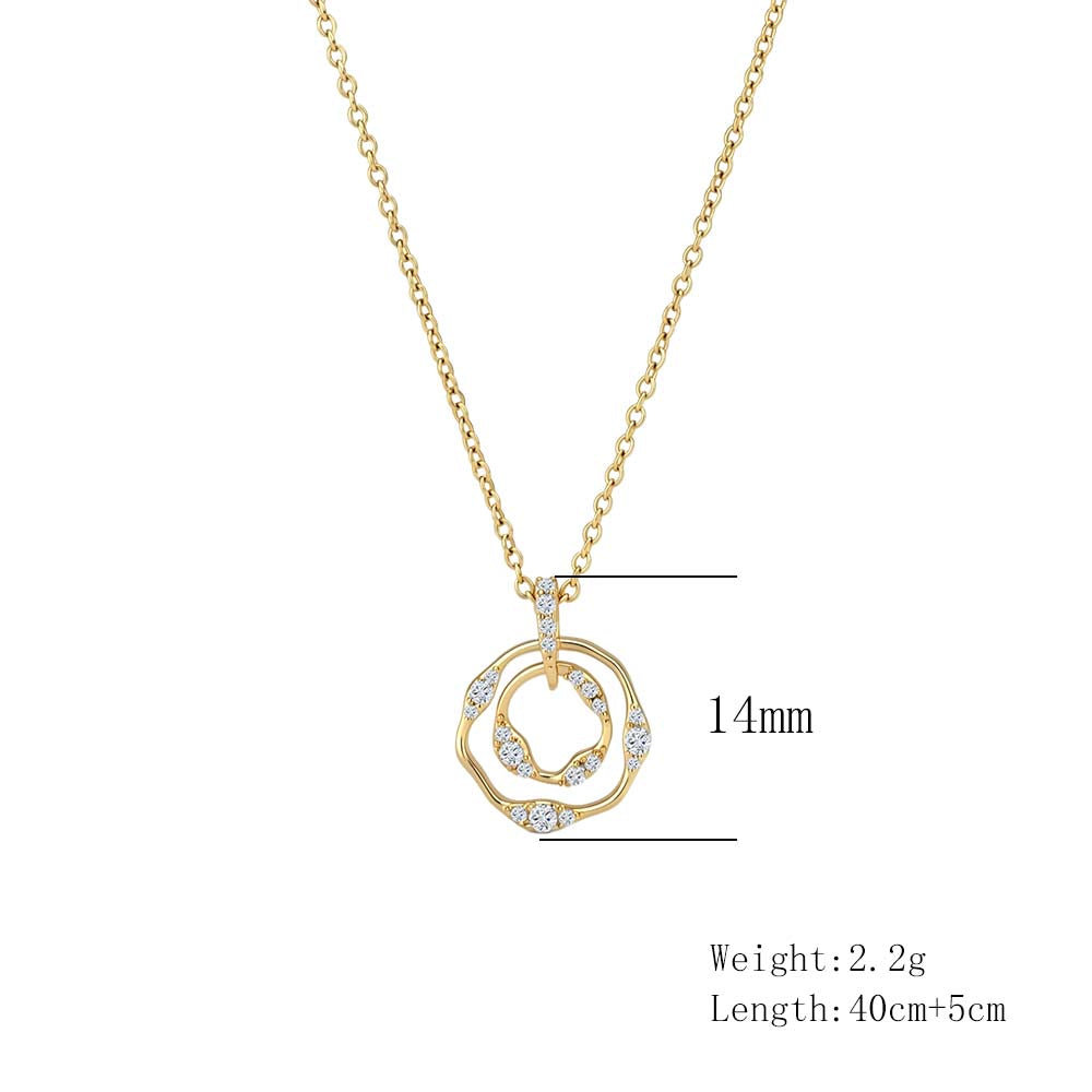 925 Sterling Silver Pave CZ Double Circle Pendant Necklace
