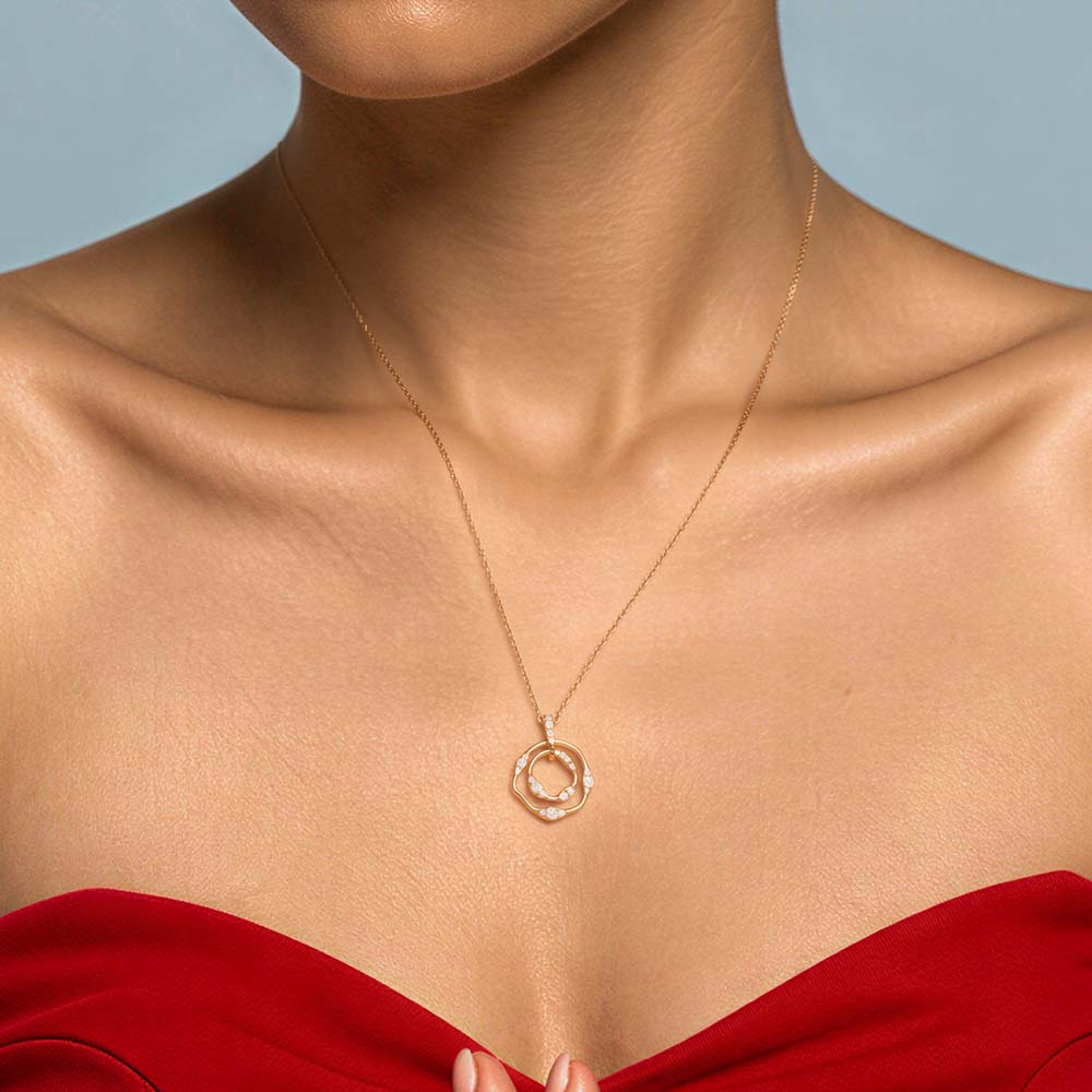 925 Sterling Silver Pave CZ Double Circle Pendant Necklace