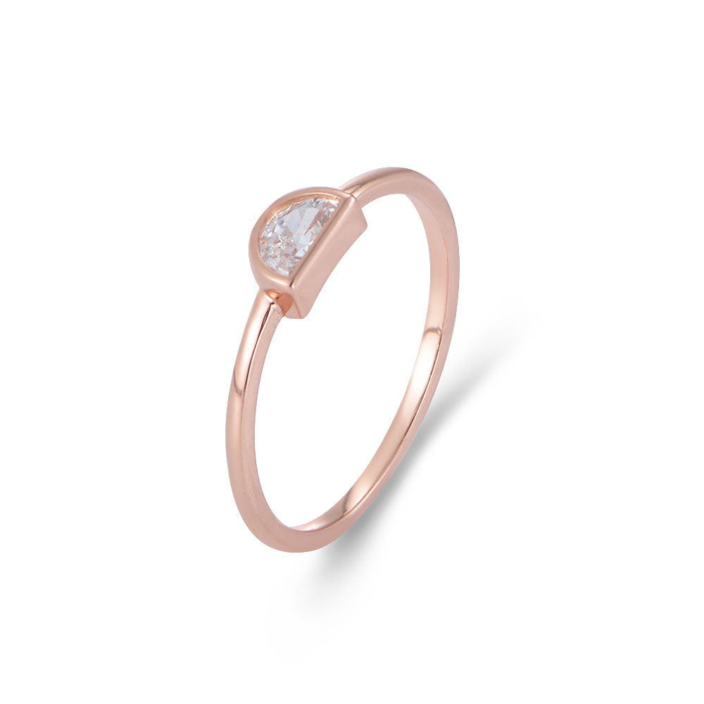 S925 Sterling Silver 14K Rose Gold Plated Simple Half Round Cubic Zircon Rings