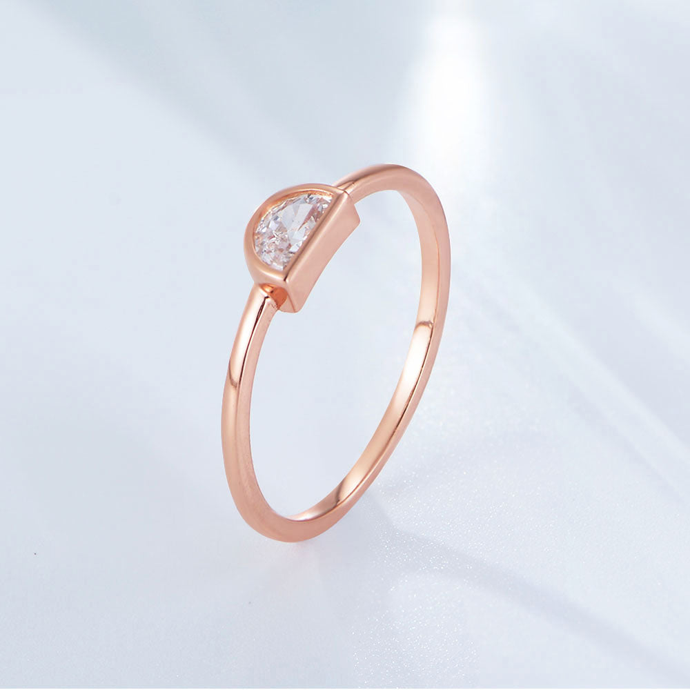 S925 Sterling Silver 14K Rose Gold Plated Simple Half Round Cubic Zircon Rings