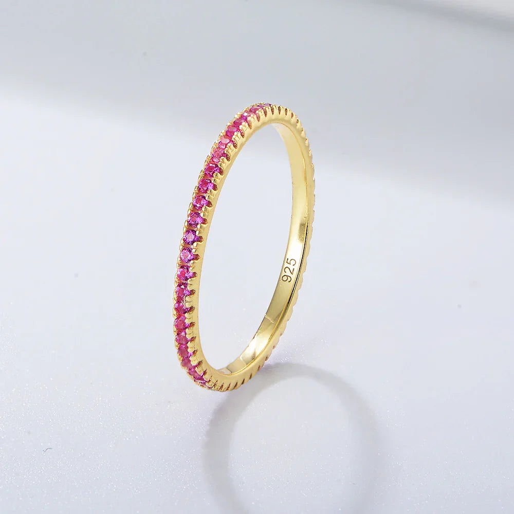 Colored Zircon Micro Pave Diamond Stackable Ring