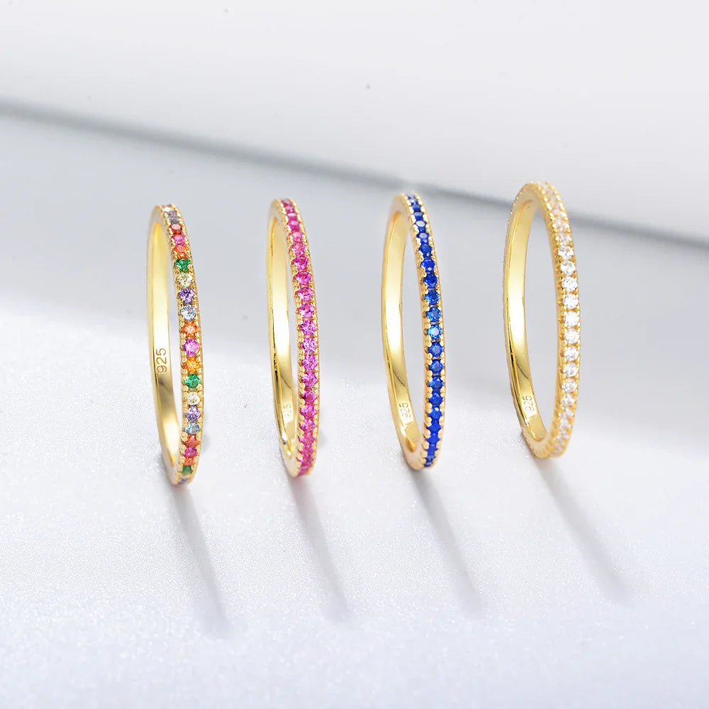 Colored Zircon Micro Pave Diamond Stackable Ring