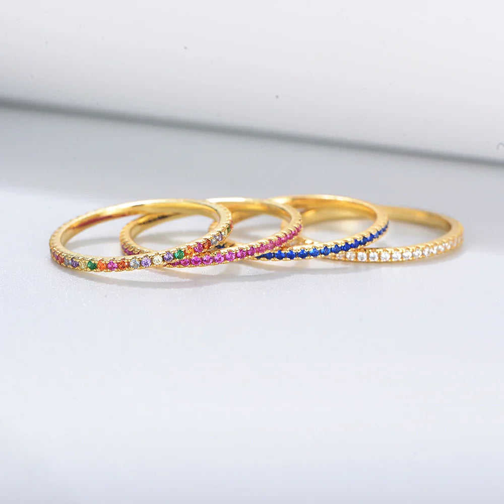 Colored Zircon Micro Pave Diamond Stackable Ring