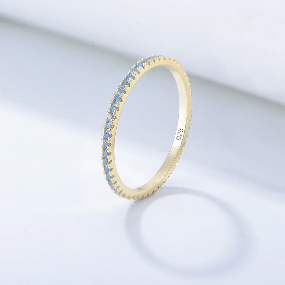 Colored Zircon Micro Pave Diamond Stackable Ring