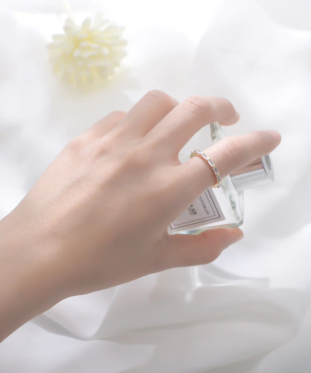 Rectangular Clear Zircon Band Rings