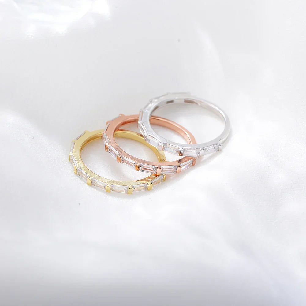 Rectangular Clear Zircon Band Rings