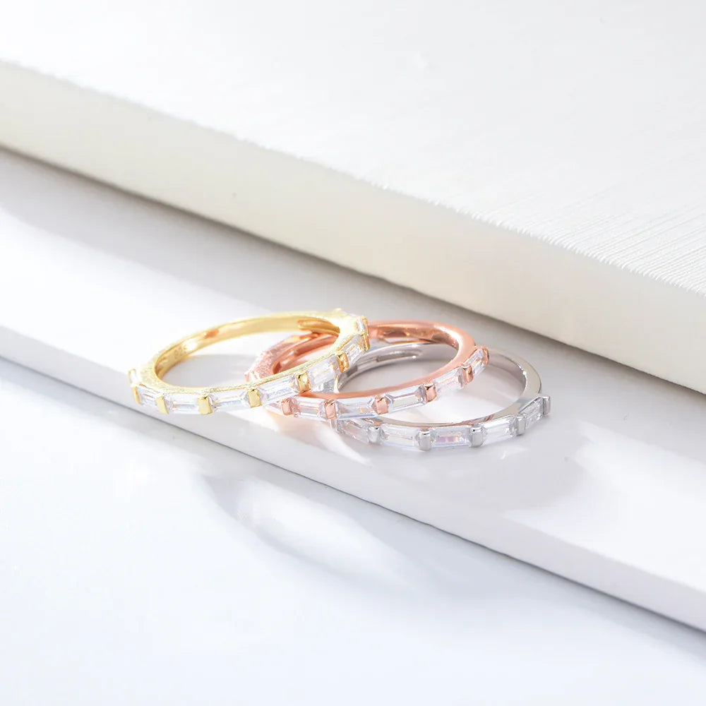 Rectangular Clear Zircon Band Rings