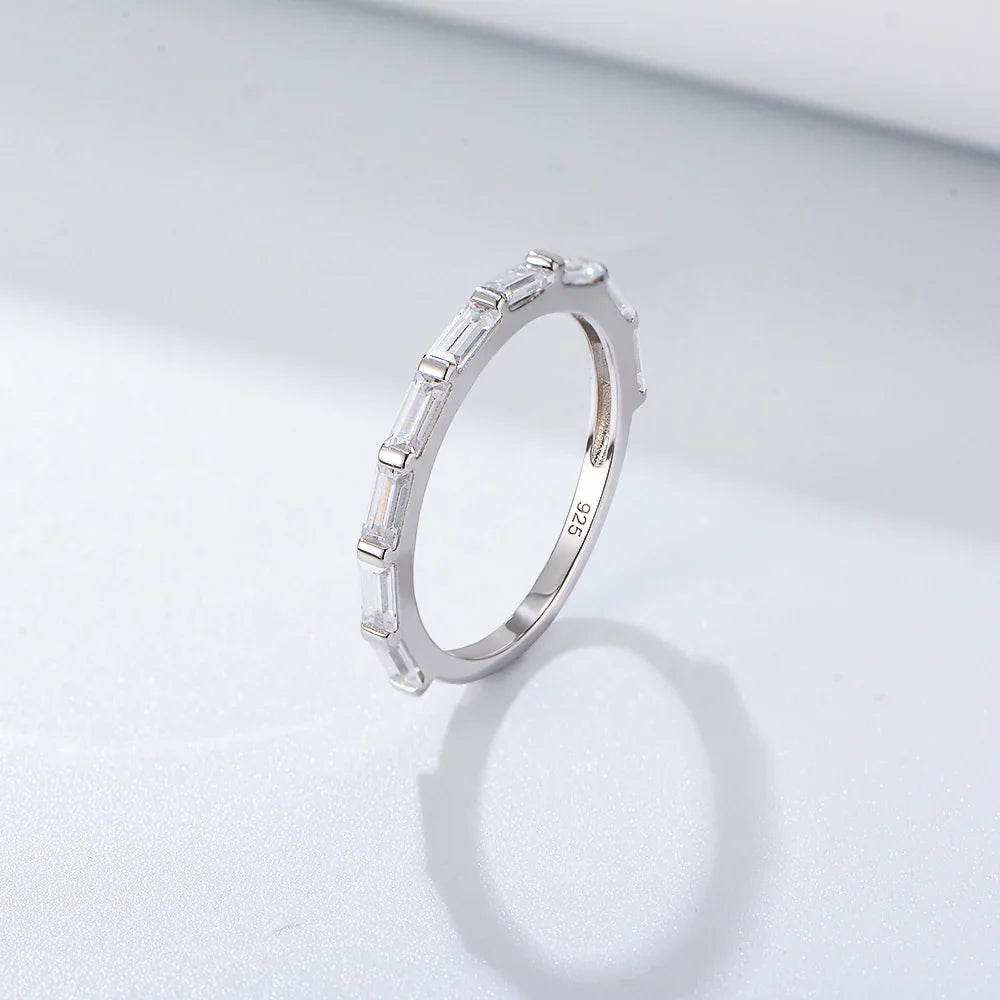Rectangular Clear Zircon Band Rings